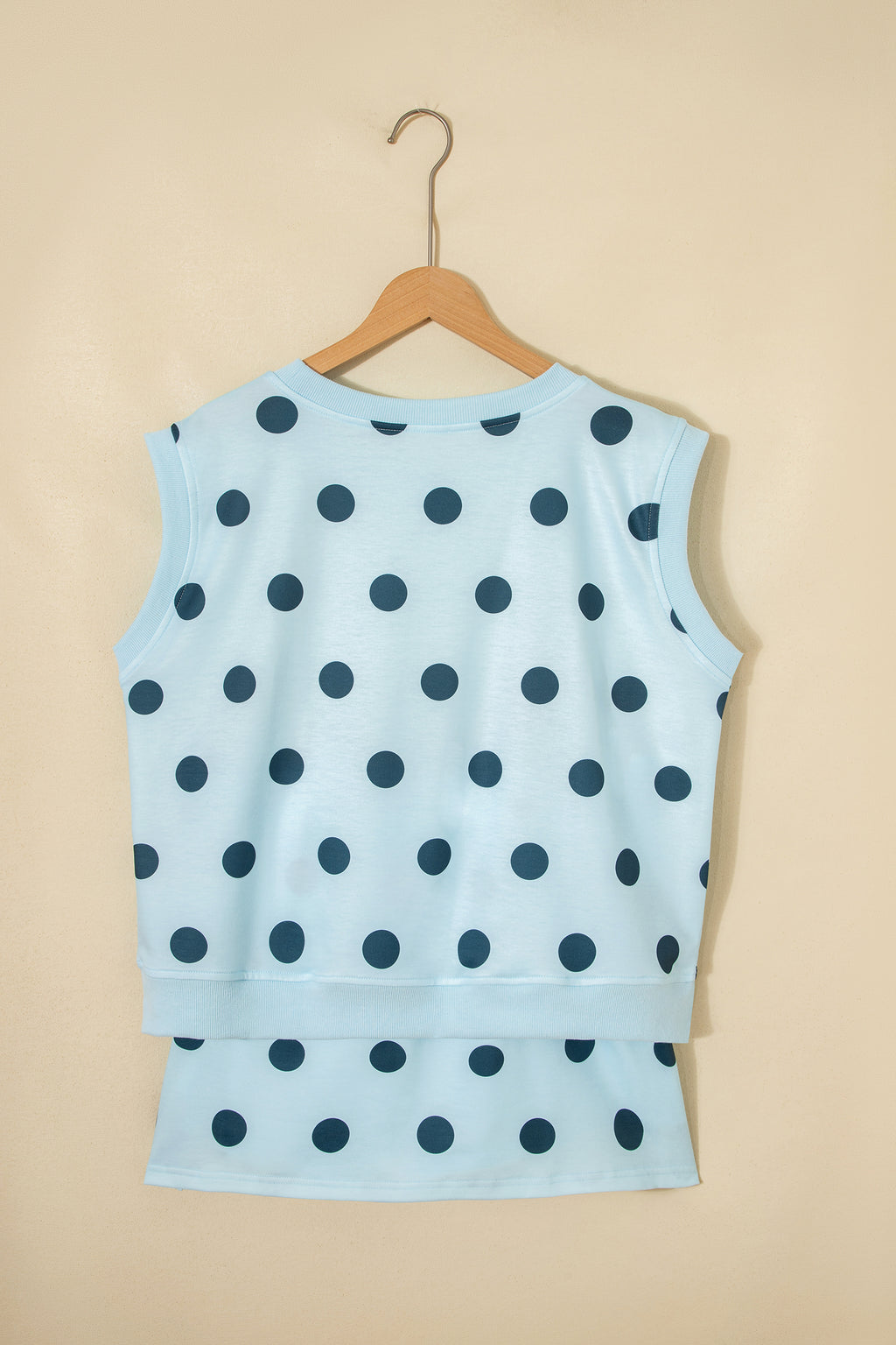 White Ribbed Trim Polka Dot Print Tank Split Mini Skort 2pcs Set