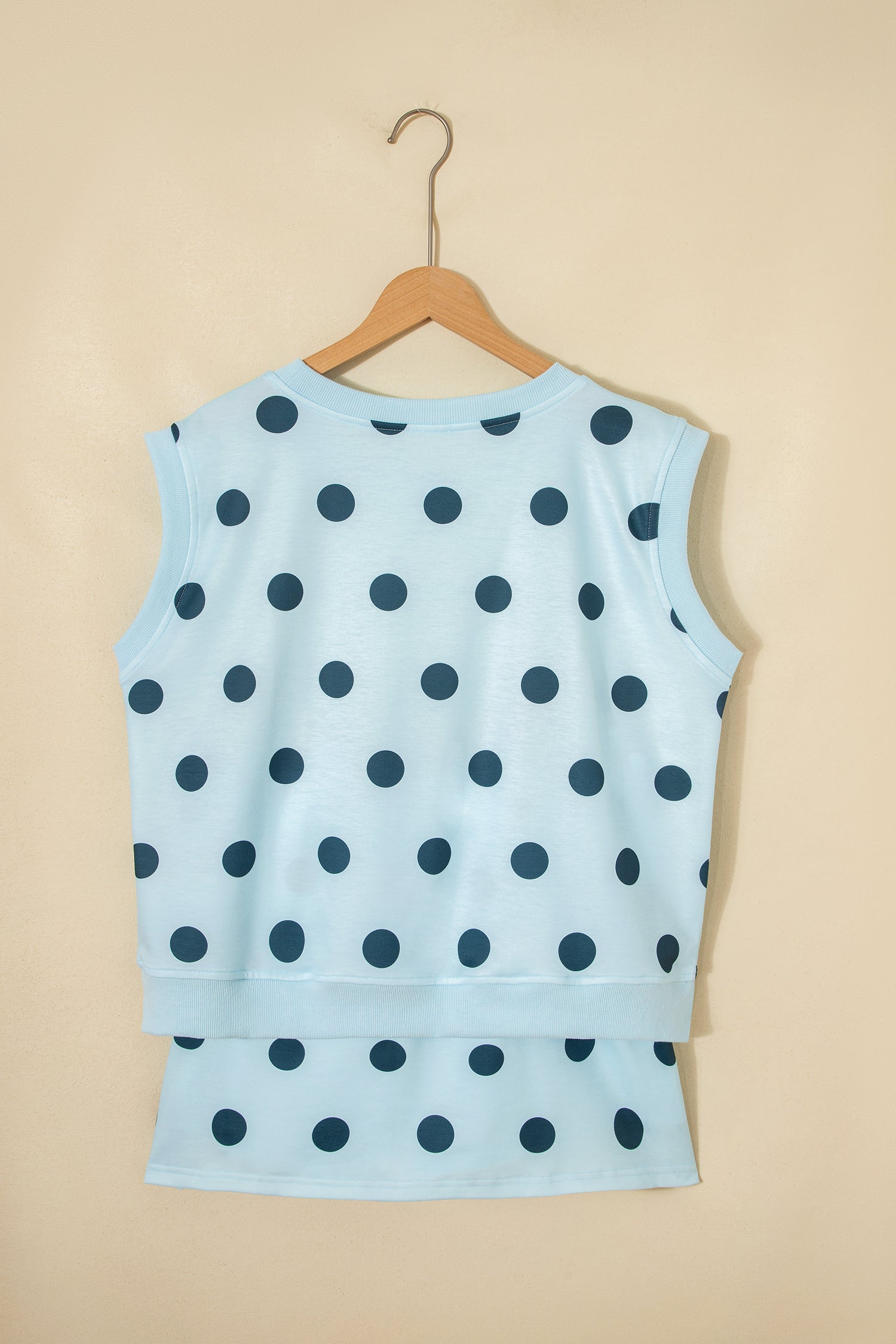 White Ribbed Trim Polka Dot Print Tank Split Mini Skort 2pcs Set