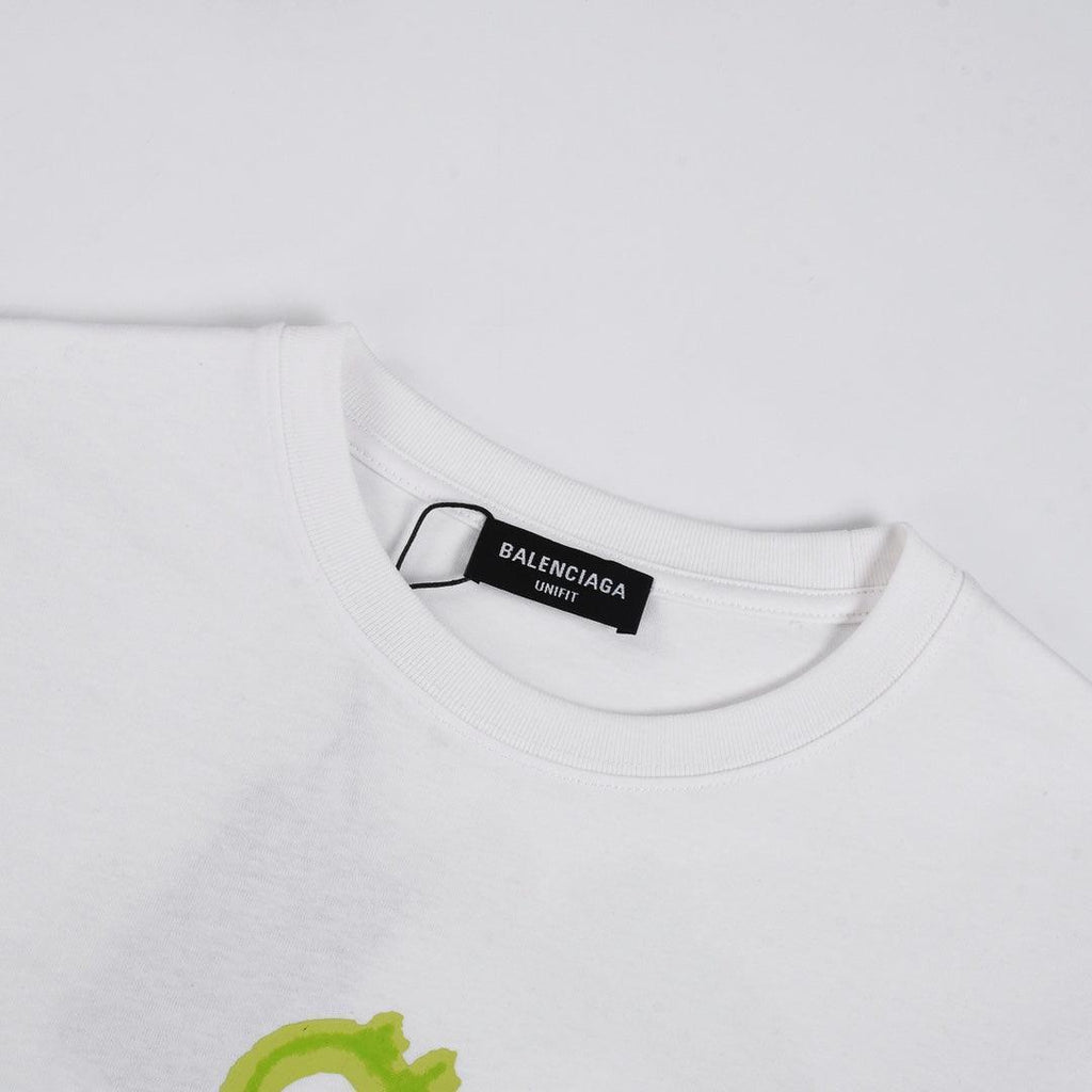 Balenciaga White & Green T-Shirt Without Collar Banlieue91