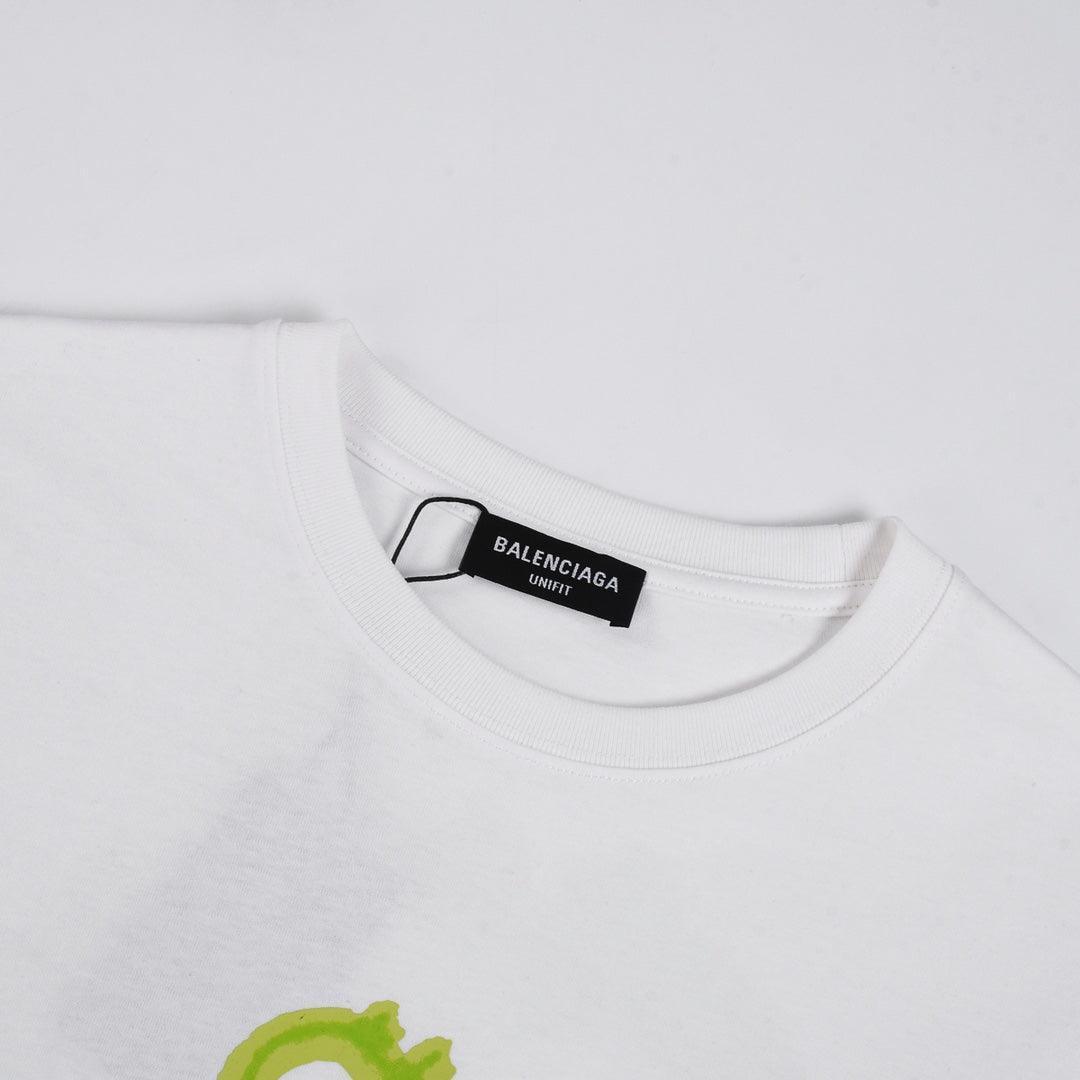 Balenciaga White & Green T-Shirt Without Collar Banlieue91