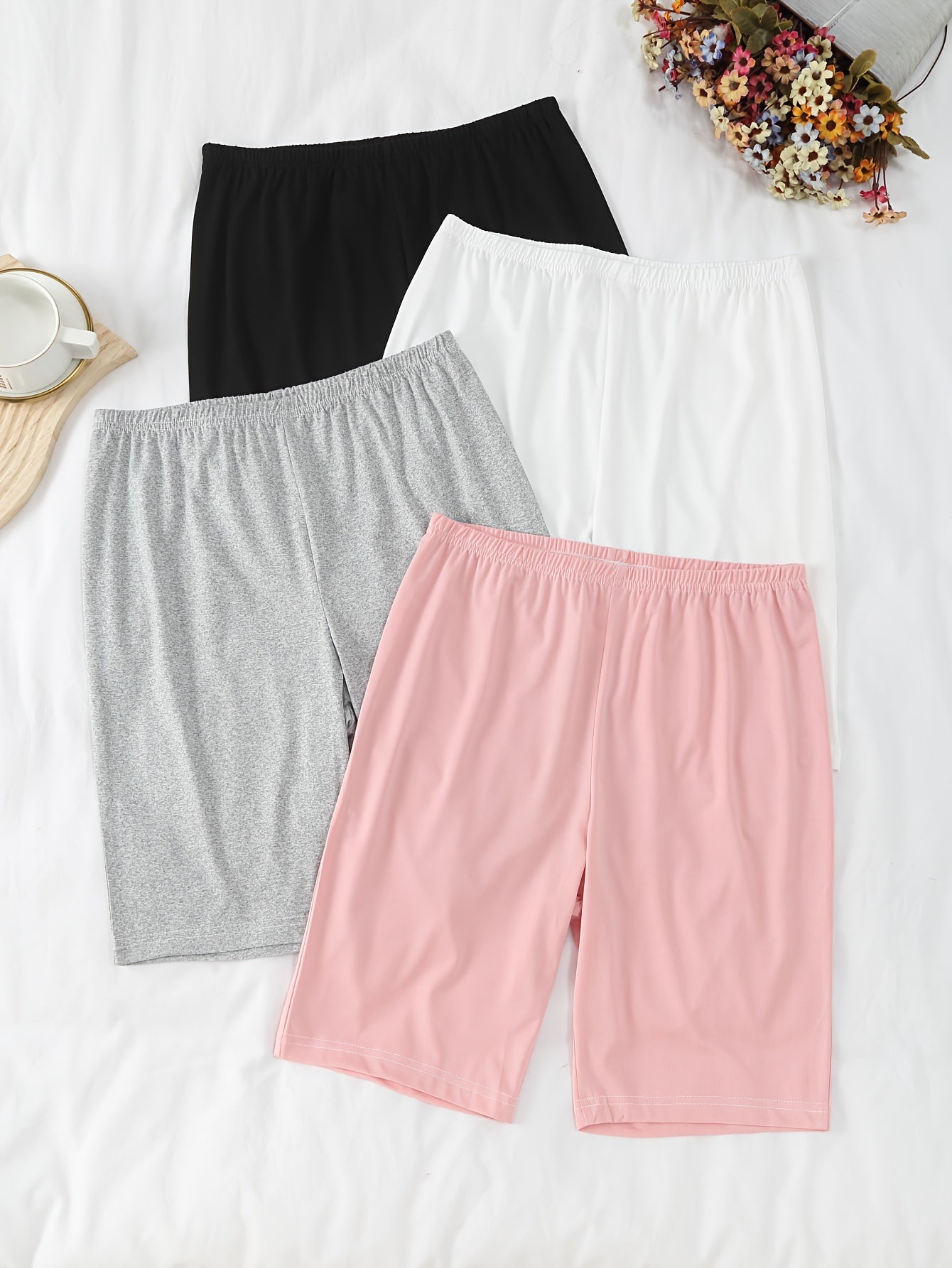 Plus Size Womens Comfy Elastic Waist Sleep Shorts 4Pack