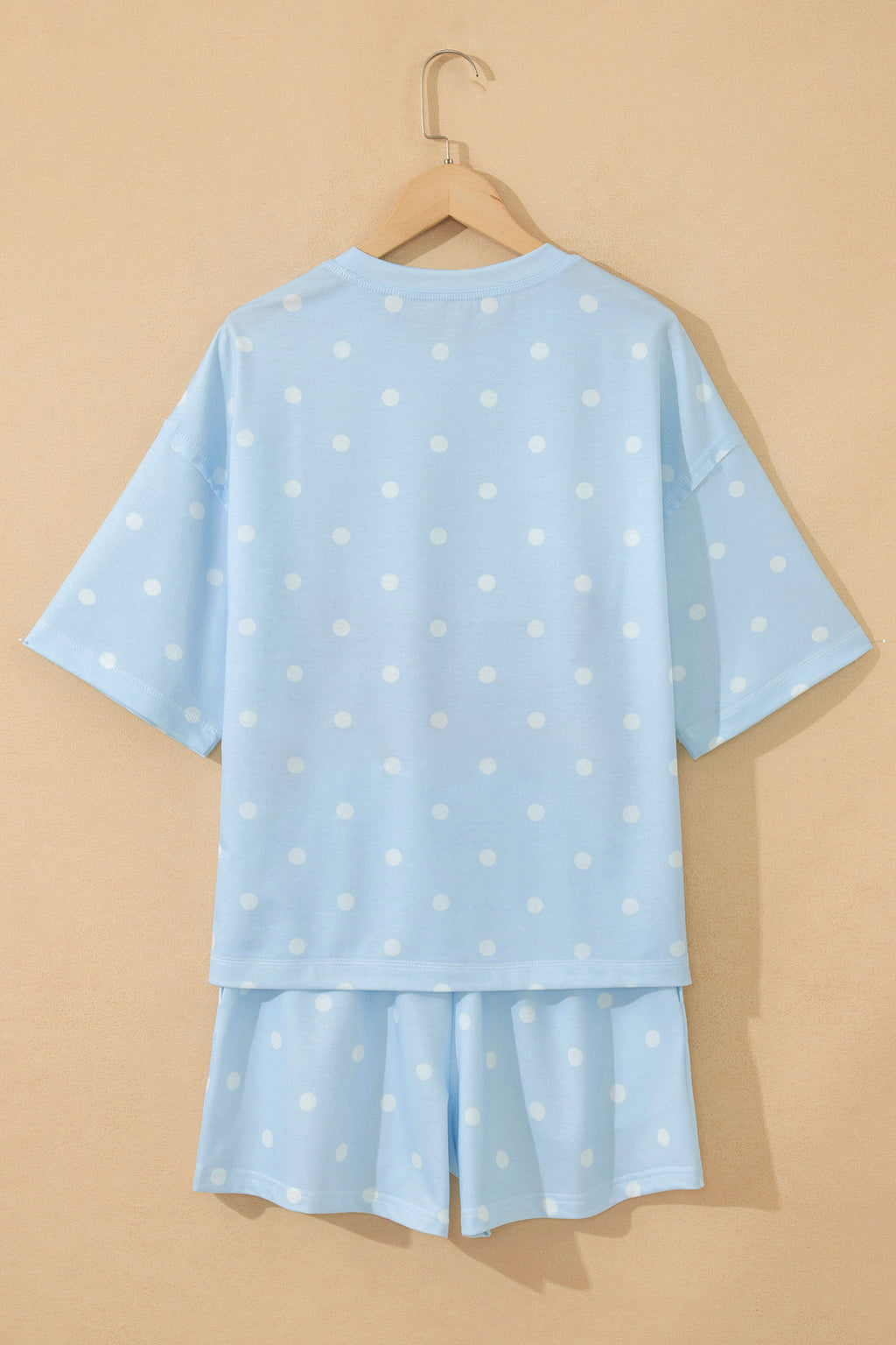 Sky Blue Polka Dot GAME DAY Letter Graphic Oversized Tee Drawstring Short Set