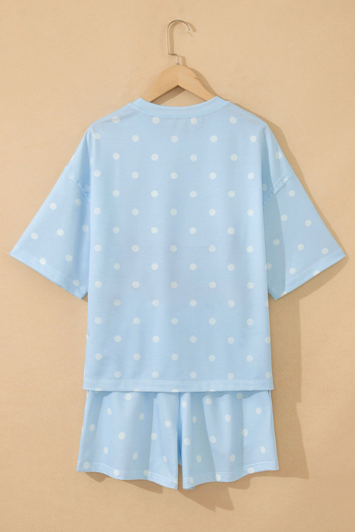Sky Blue Polka Dot GAME DAY Letter Graphic Oversized Tee Drawstring Short Set