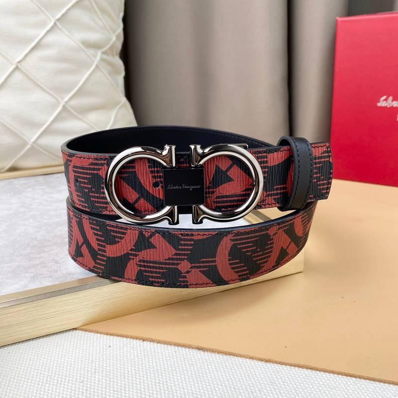 Salvatore Ferragamo Adjustable & Reversible Logo All Over Men Belt 'Red/Black' Banlieue91