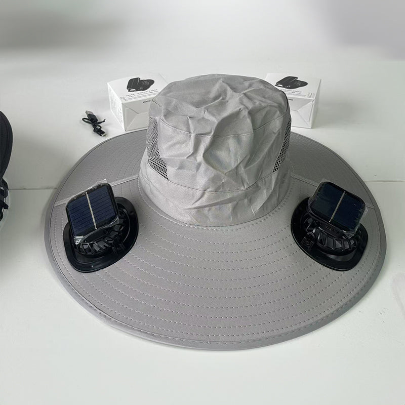 Solar fan hat: wide - brim bucket hat with 2 solar fans, men’s summer cap for outdoor fishing, camping, hiking. V.I.P Digital Presence
