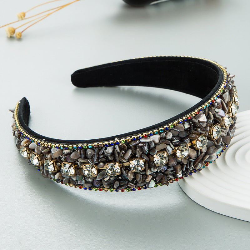 Fashion Design Colorful Turquoise Set Diamond Wide Edge Fabric Candy Color Headband Versatile Headwear