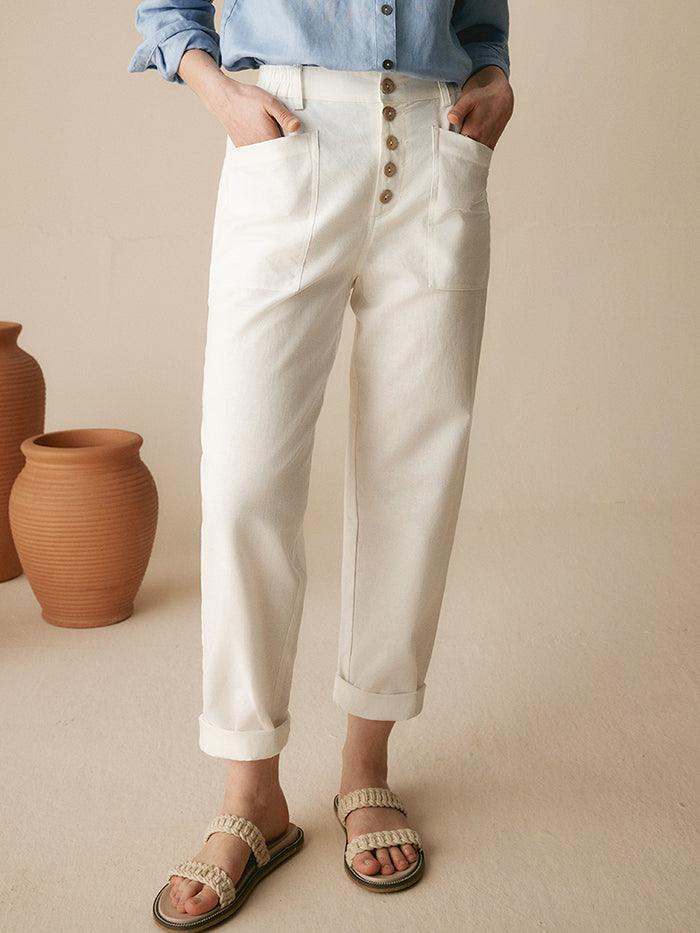 Linen Simple Button Fly Trousers HEIDI LINTICO