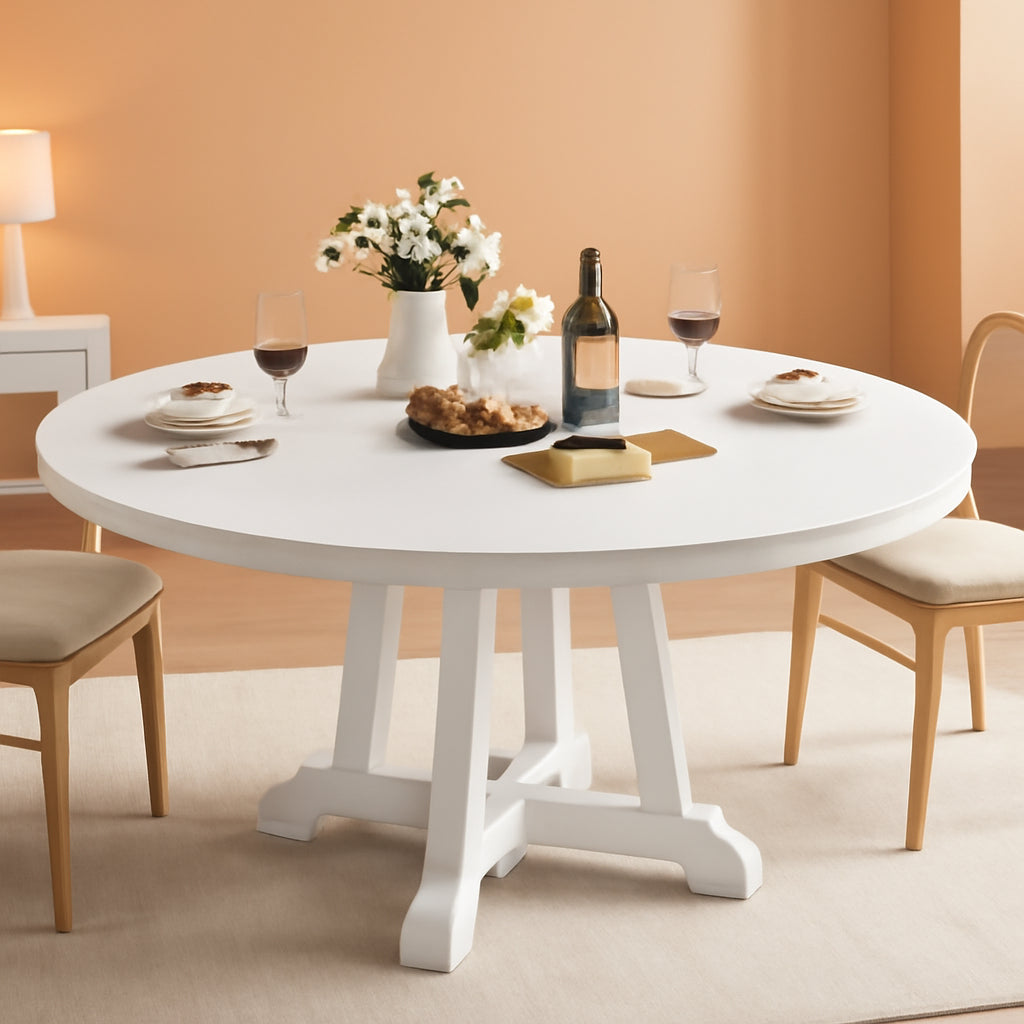 Forty Seven Inches White Circular Solid Wood Dining Table