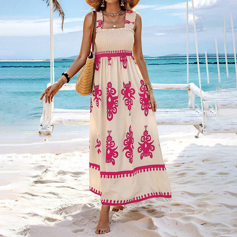 Women’s Wide-Strap Printed Maxi Dress FitiqueFit