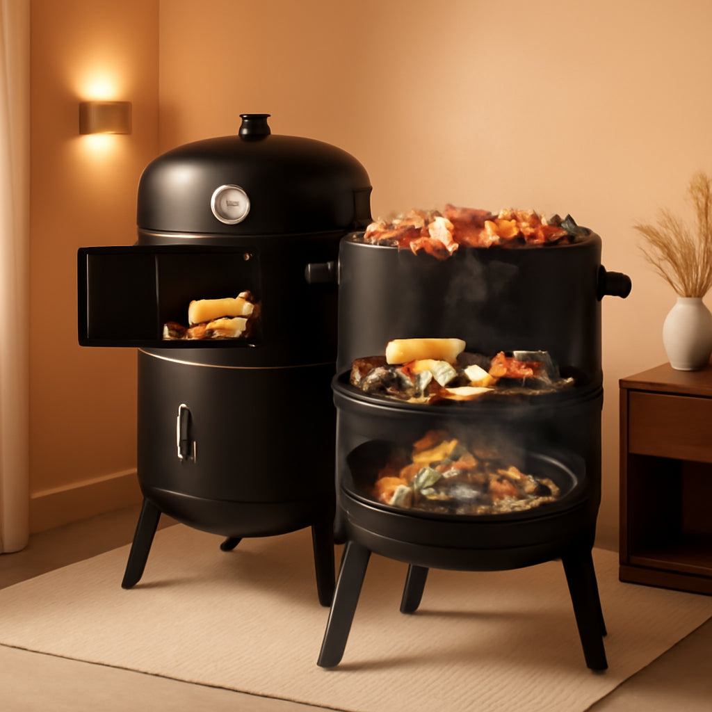 Vertical 17In Charcoal BBQ Smoker With Thermometer