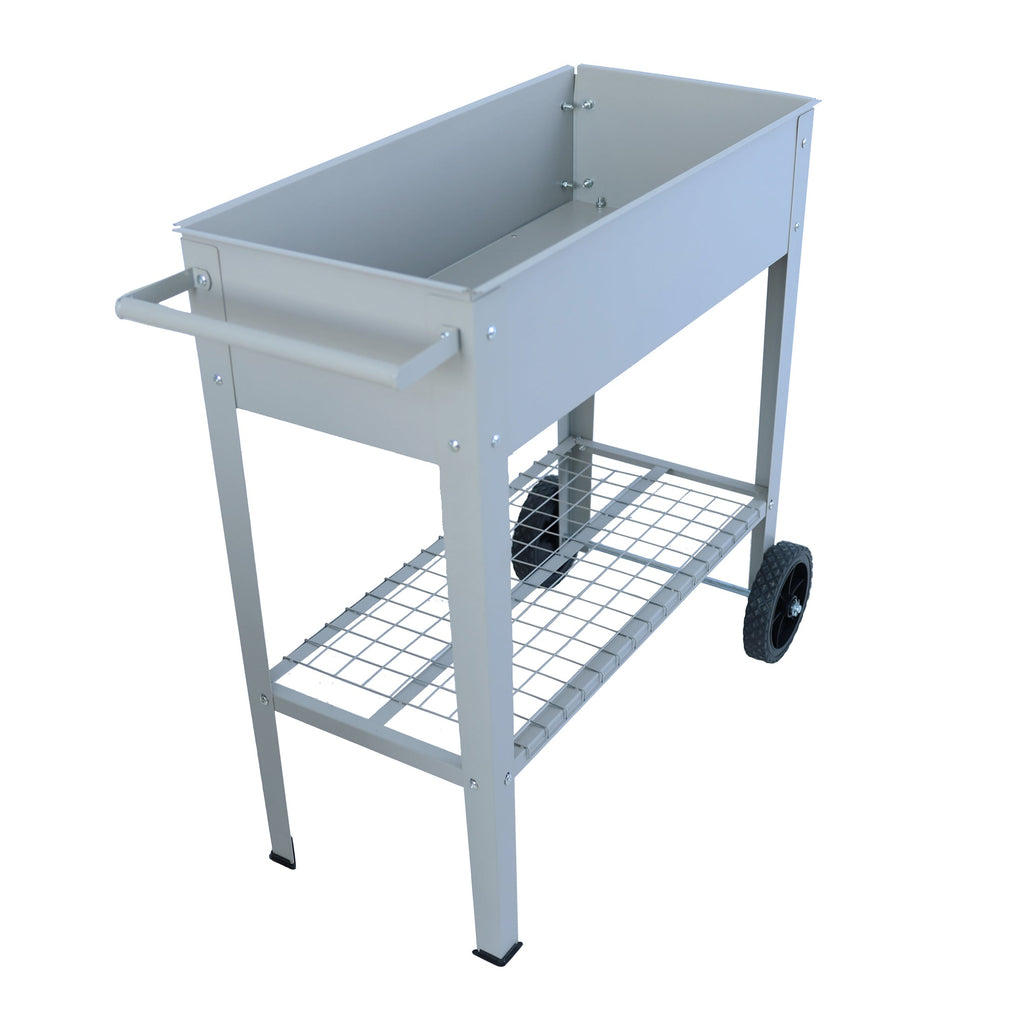 Aveyas mobile metal elevated garden bed cart, with legs, elevated flowerpot box with wheels (gray)
