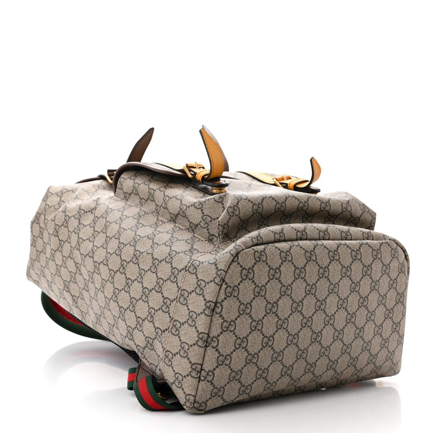 Gucci Soft GG Supreme Monogram Neo Vintage Double Buckle Backpack Beige New Acero Crop Banlieue91