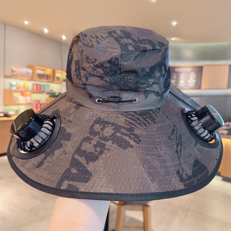 Solar powered fan large brim hat men's outdoor sunshade hat mountain climbing fisherman hat V.I.P Digital Presence
