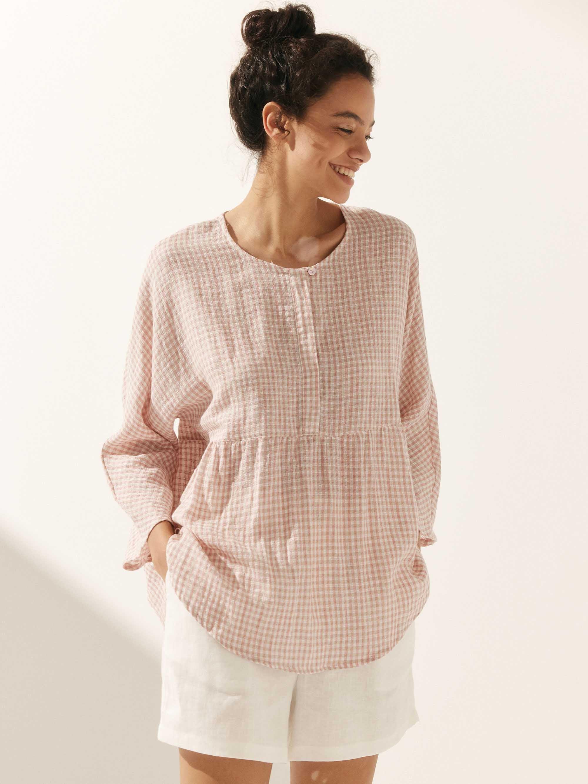 Linen Checked Long-Sleeved Top CAROLINE LINTICO