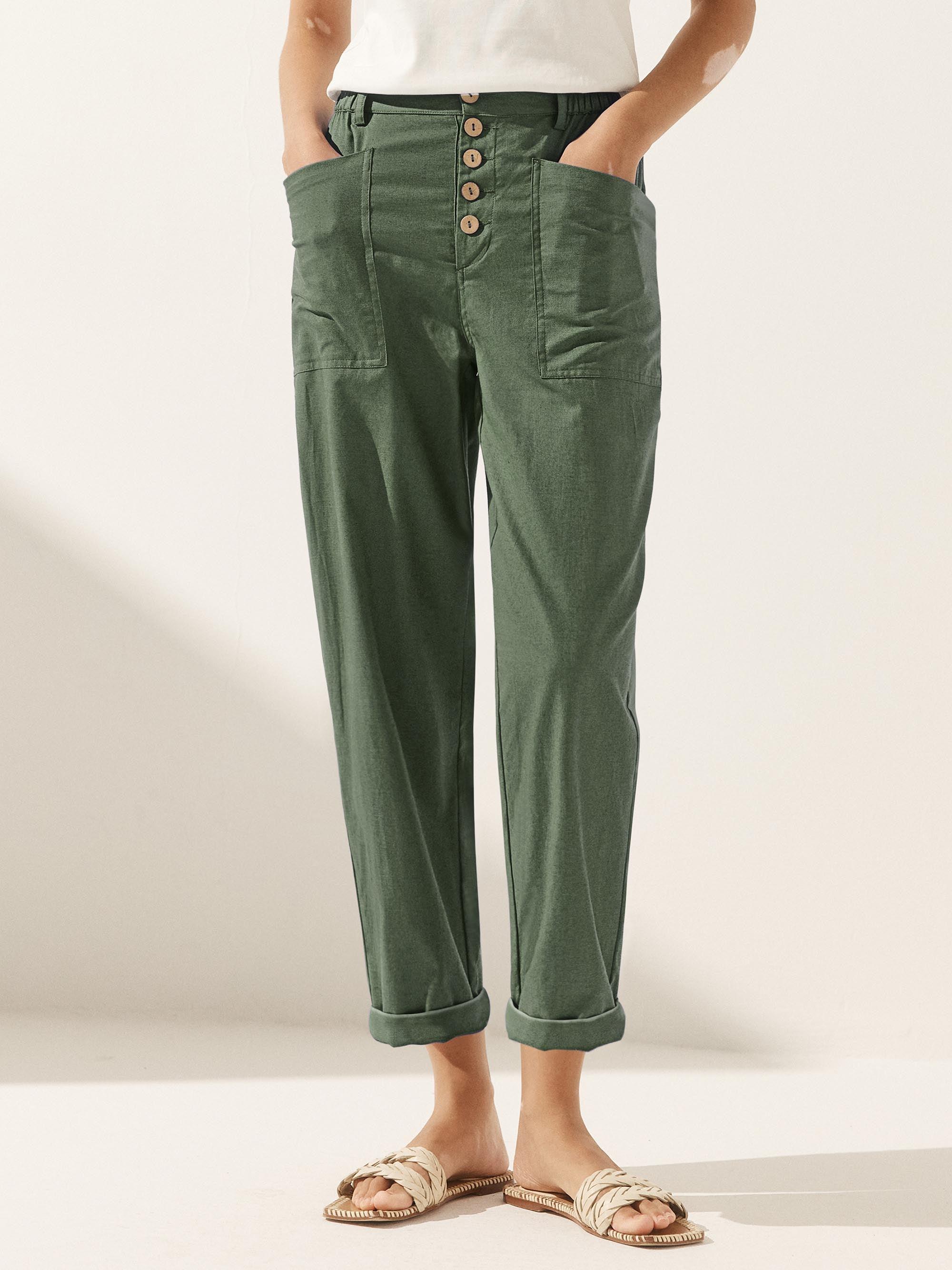Linen Simple Button Fly Trousers HEIDI LINTICO