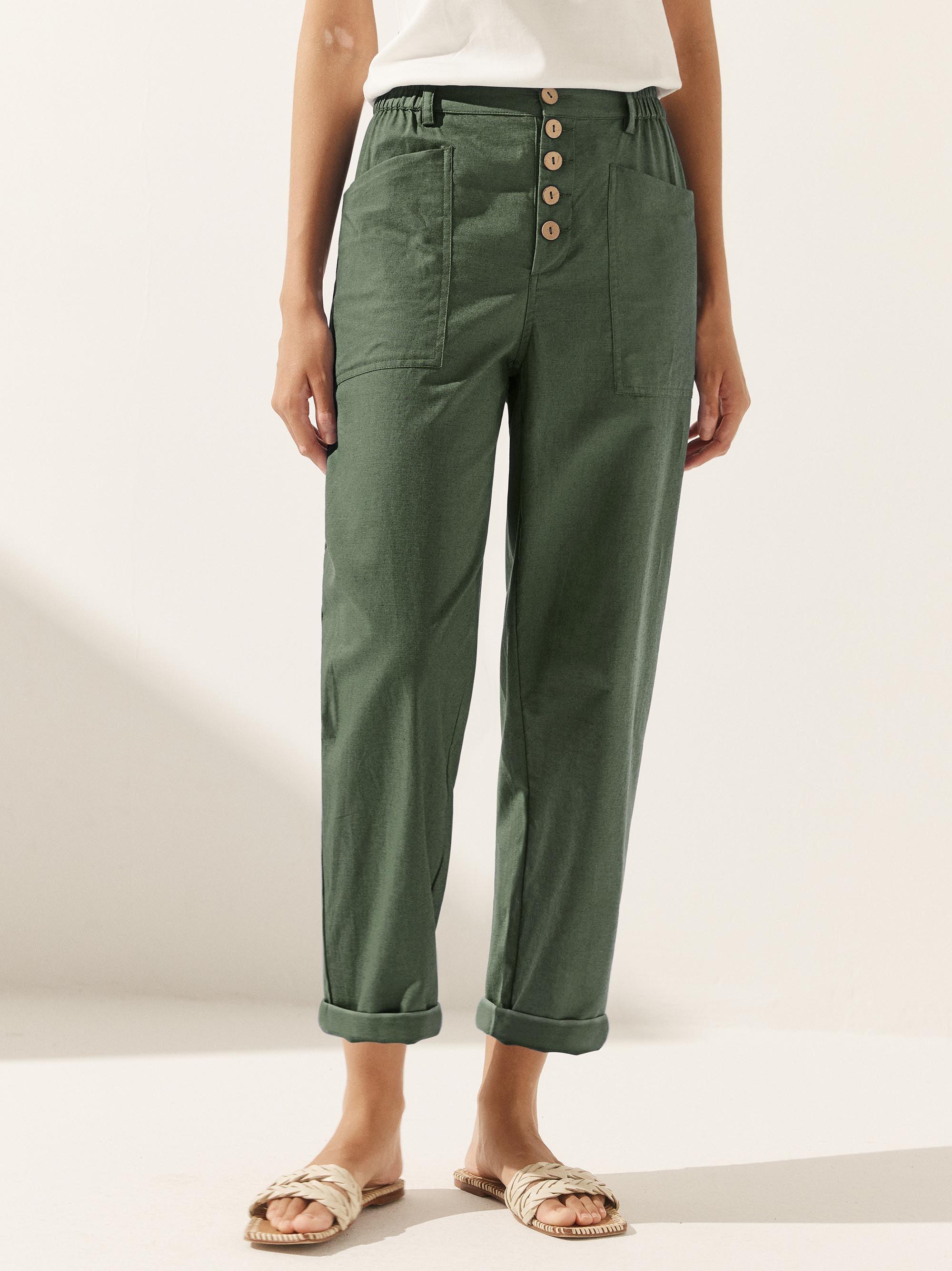 Linen Simple Button Fly Trousers HEIDI LINTICO