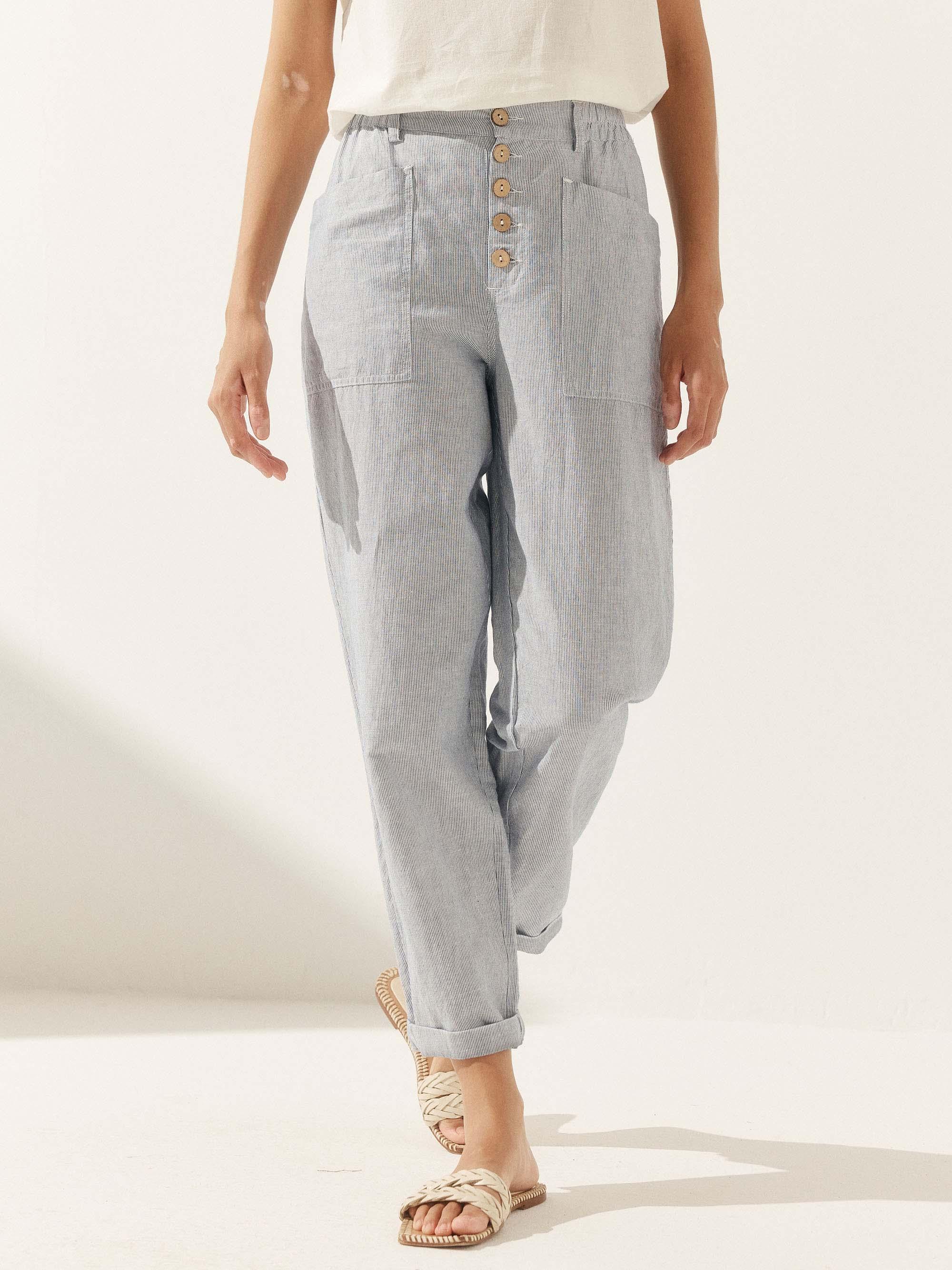 Linen Simple Button Fly Trousers HEIDI LINTICO