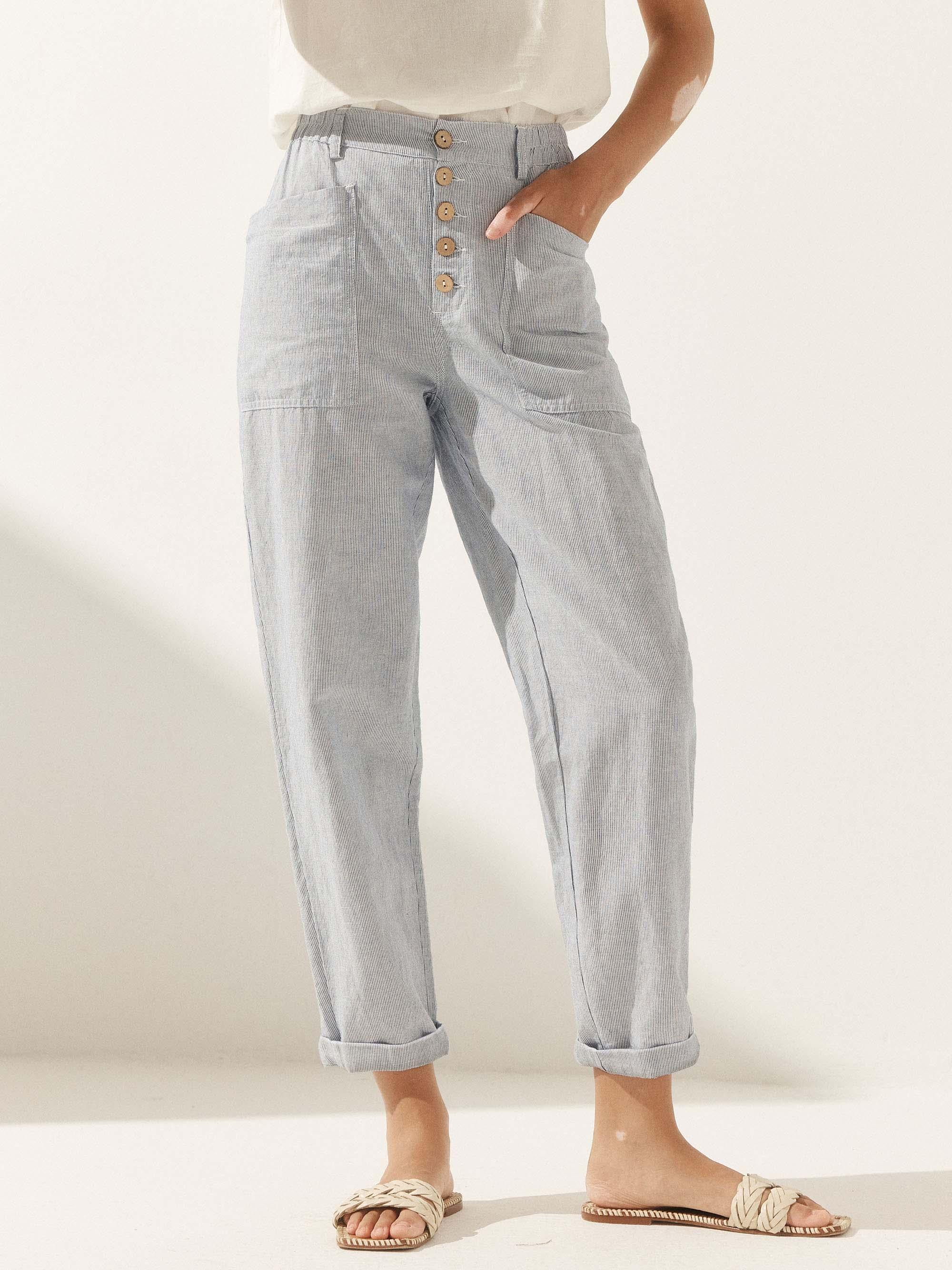 Linen Simple Button Fly Trousers HEIDI LINTICO