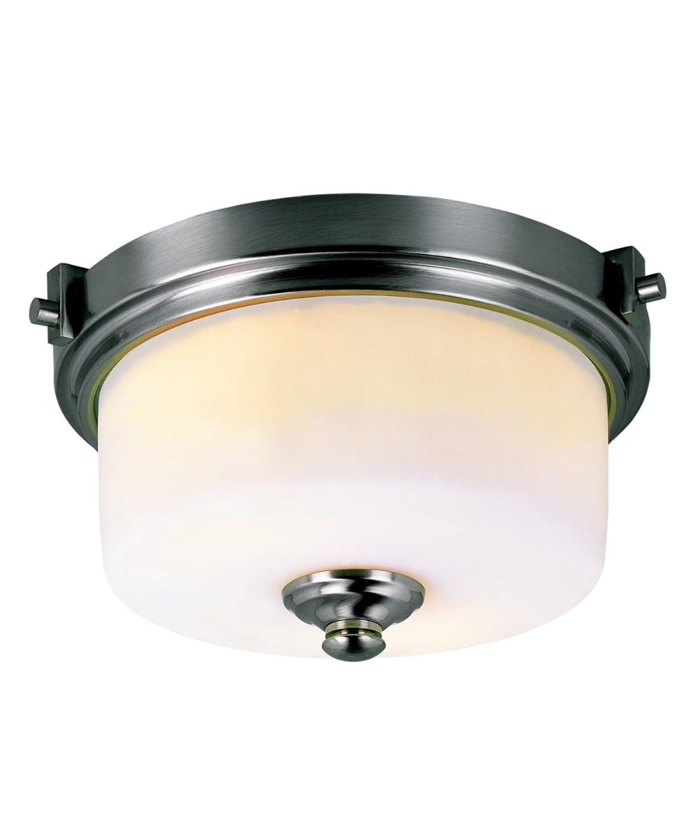 13"W 2-Light Brushed Nickel with White Frosted Glass Shade Flush Mount Light Fixture LampsUSA