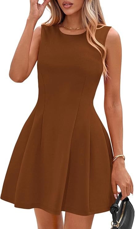 Sleeveless Solid Color Pleated Dress | Flared Midi Casual FitiqueFit