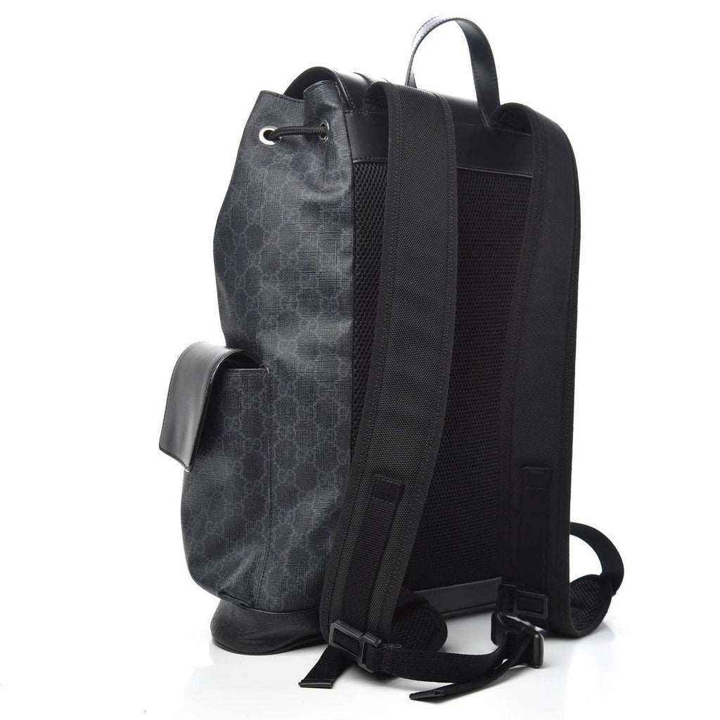 Gucci Soft GG Supreme Monogram Appia Calfskin Web Double Buckle Backpack Black Banlieue91