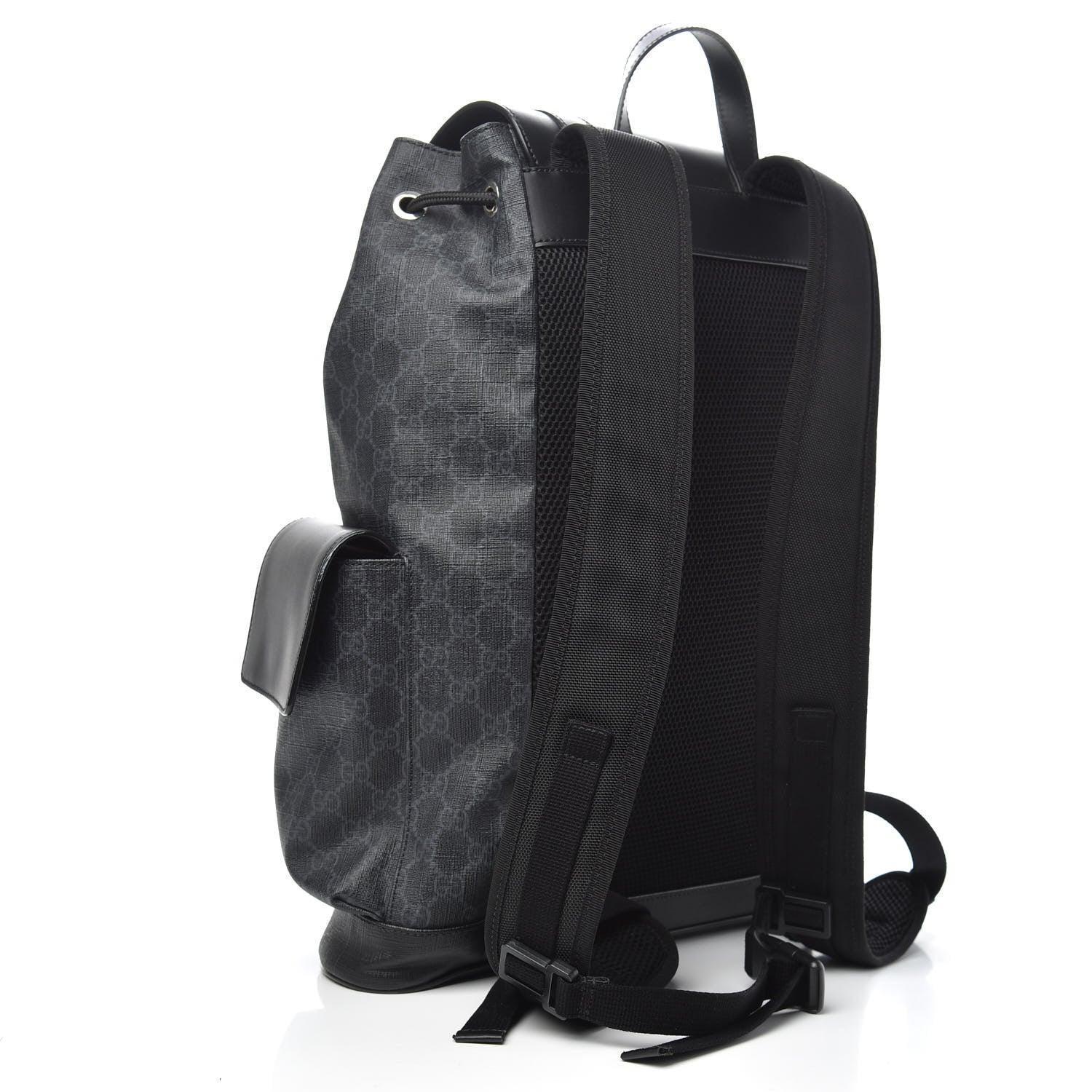 Gucci Soft GG Supreme Monogram Appia Calfskin Web Double Buckle Backpack Black Banlieue91