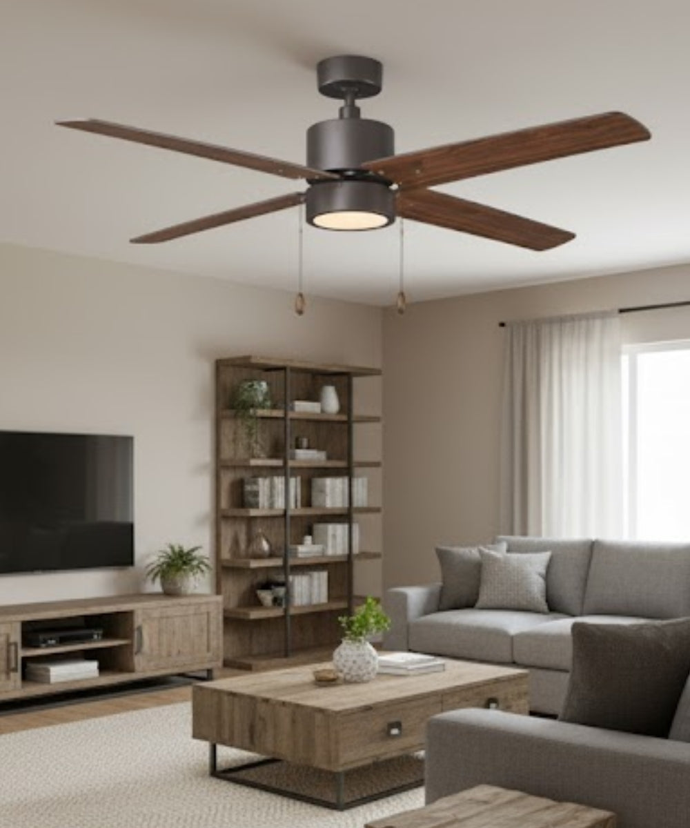 52" Aldea 4-Blade Ceiling Fan Oil Rubbed Bronze Motor Finish and Walnut Blade Finish with Integrated LED Light LampsUSA