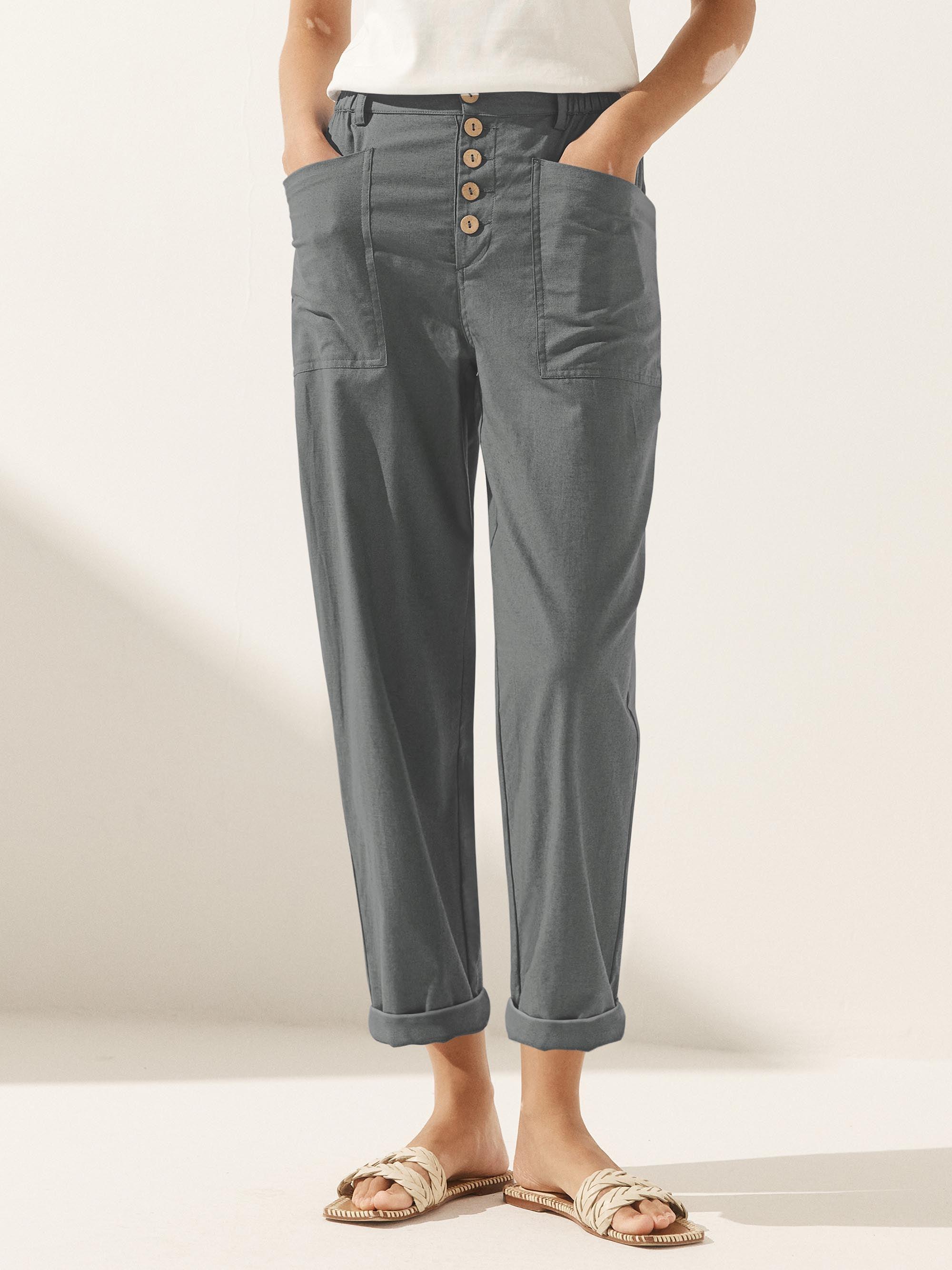 Linen Simple Button Fly Trousers HEIDI LINTICO
