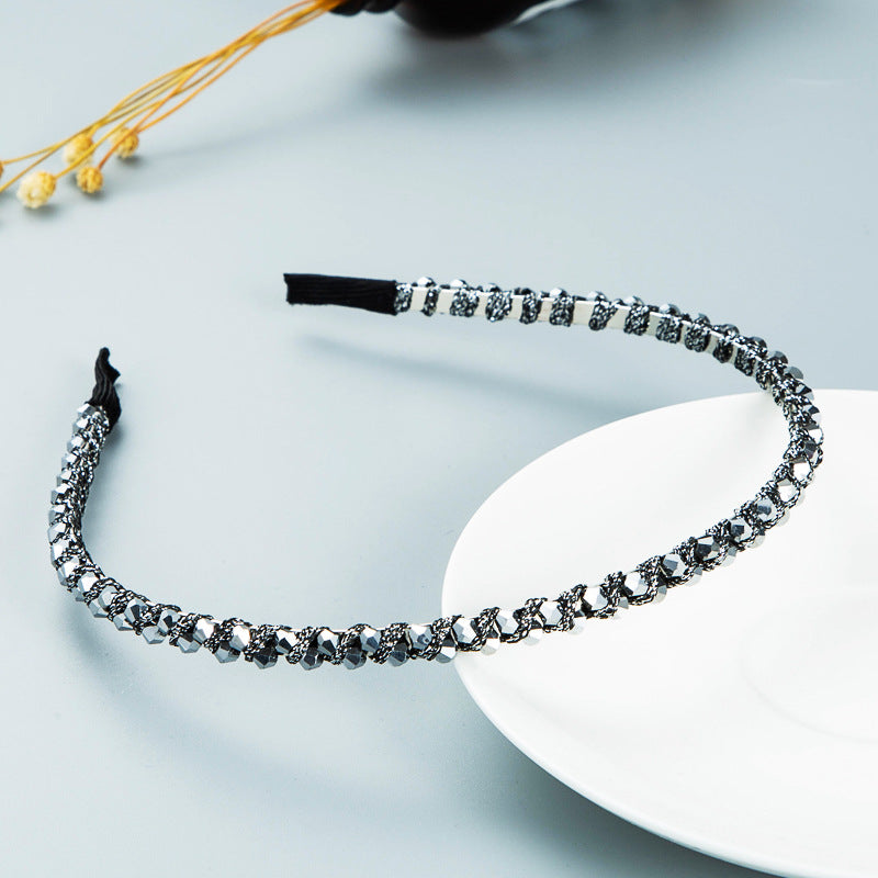 Winding String Crystal Thin Edge Headband Female Fashion Super Flash Party Hair Pressing Shampoo Headwear