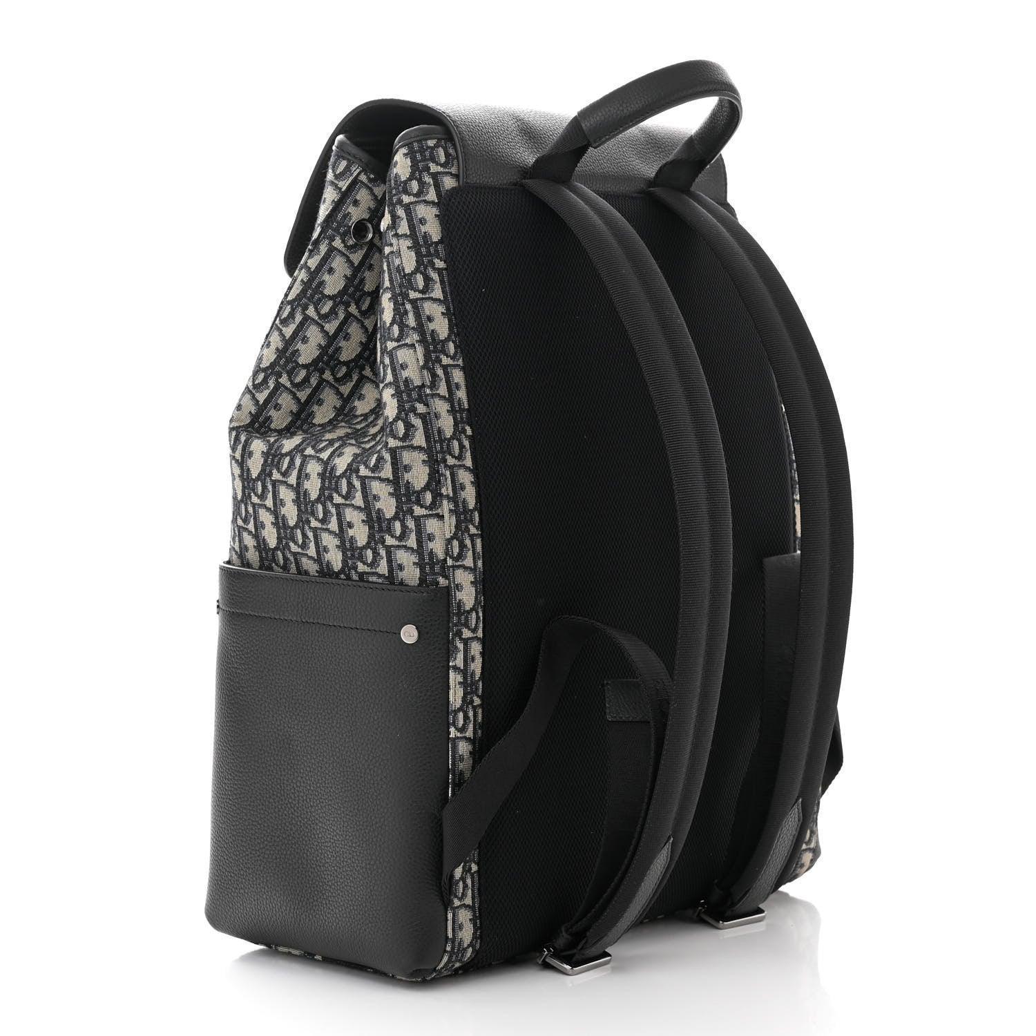 Christian Dior Oblique Jacquard Grained Calfskin Saddle Backpack With Flap Banlieue91
