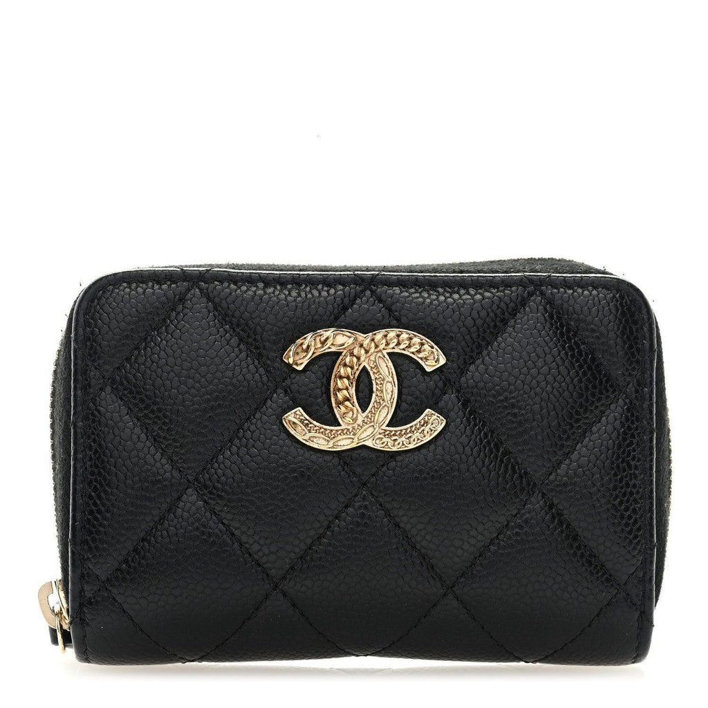Chanel  Caviar Quilted Multi Chain CC Zip Coin Purse Black Banlieue91