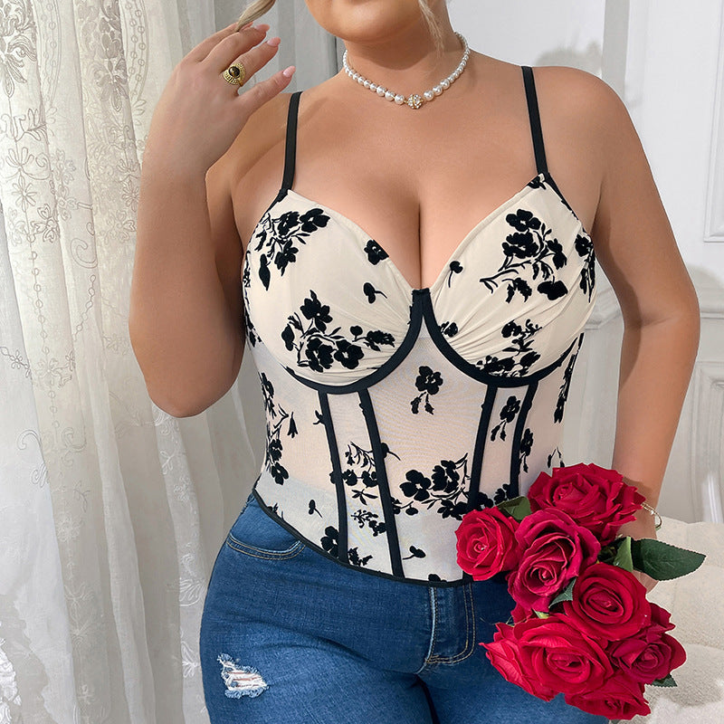 Low cut fishbone waistband backless French style camisole top
