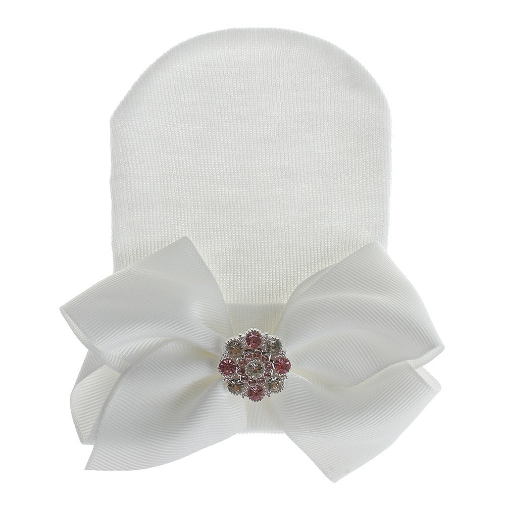 European and American Big Bow Glittering Diamond Pink Stripe Girl Baby Knitted Hat Newborn Baby Pullover Hat V.I.P Digital Presence