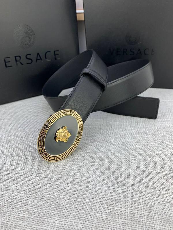 Versace Black Leather Vitello Belt Gold Medallion Buckle Banlieue91