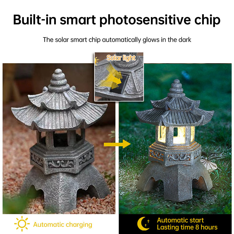 Solar-Powered Zen Garden Decor: Pagoda Lanterns & Statues