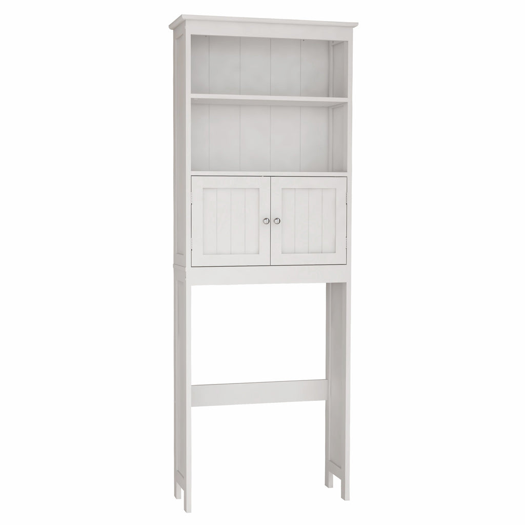Over The Toilet Rack 2 -Tier Toilet Bathroom Spacesaver Storage Shelf with 2 Doors Wood Storage Organizer Cabinet