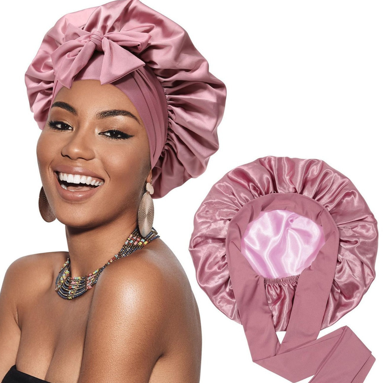 Bow bow ribbon nightcap single-layer color Ding round hat long tail hair care hat V.I.P Digital Presence