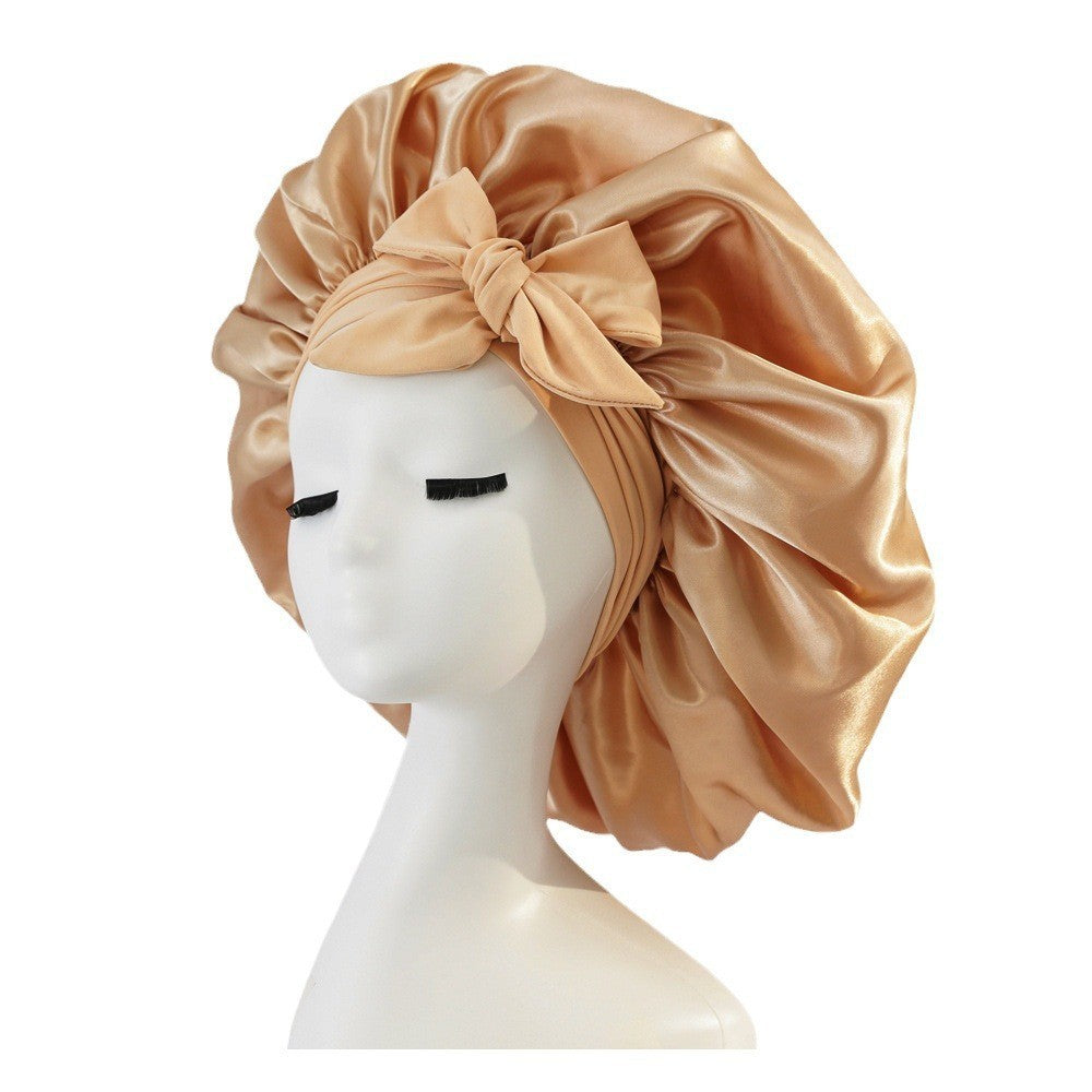 Elastic ribbon bow color Ding round hat solid color night cap wide-brimmed beauty hairdressing head scarf hat V.I.P Digital Presence