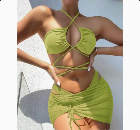 Women's Solid Color Three-Piece Bikini Set FitiqueFit