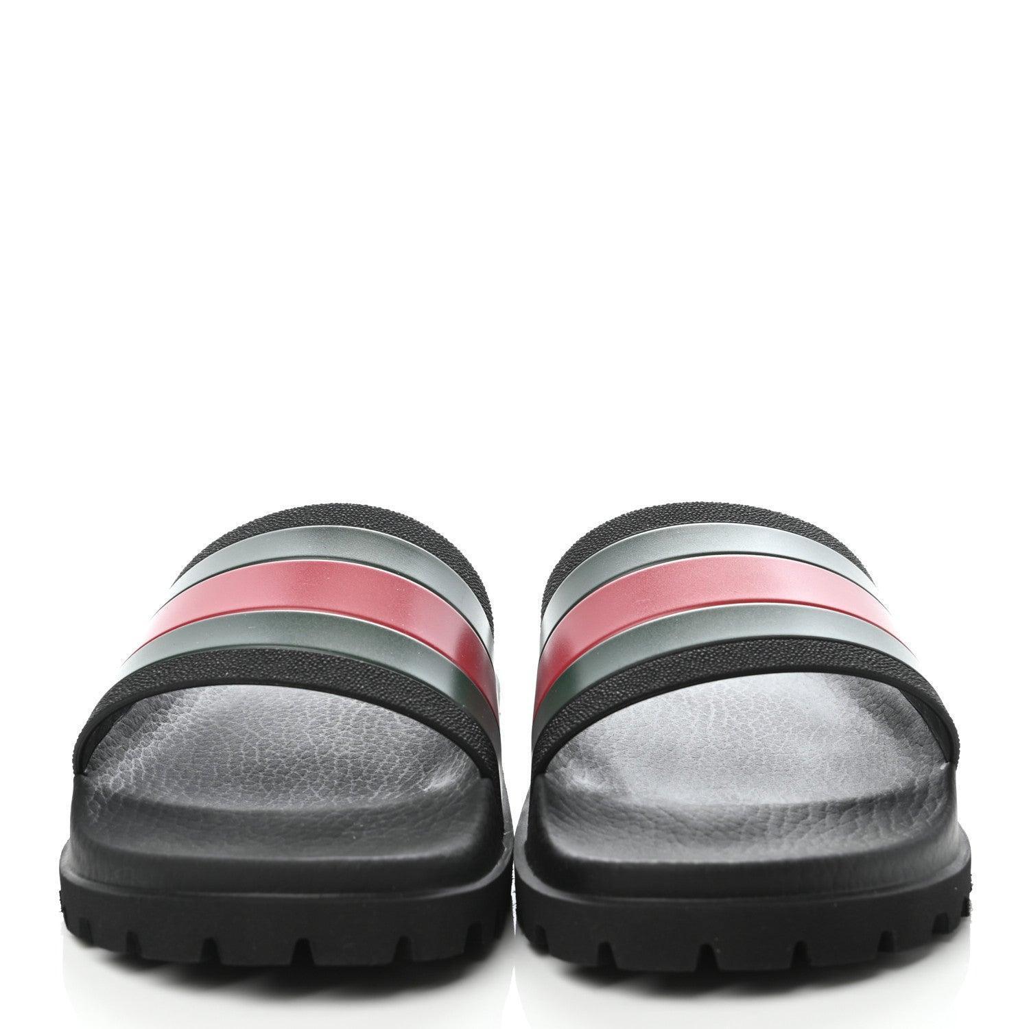 Gucci Rubber Web Mens Lug Sole Slide Sandals  Black Green Red Banlieue91