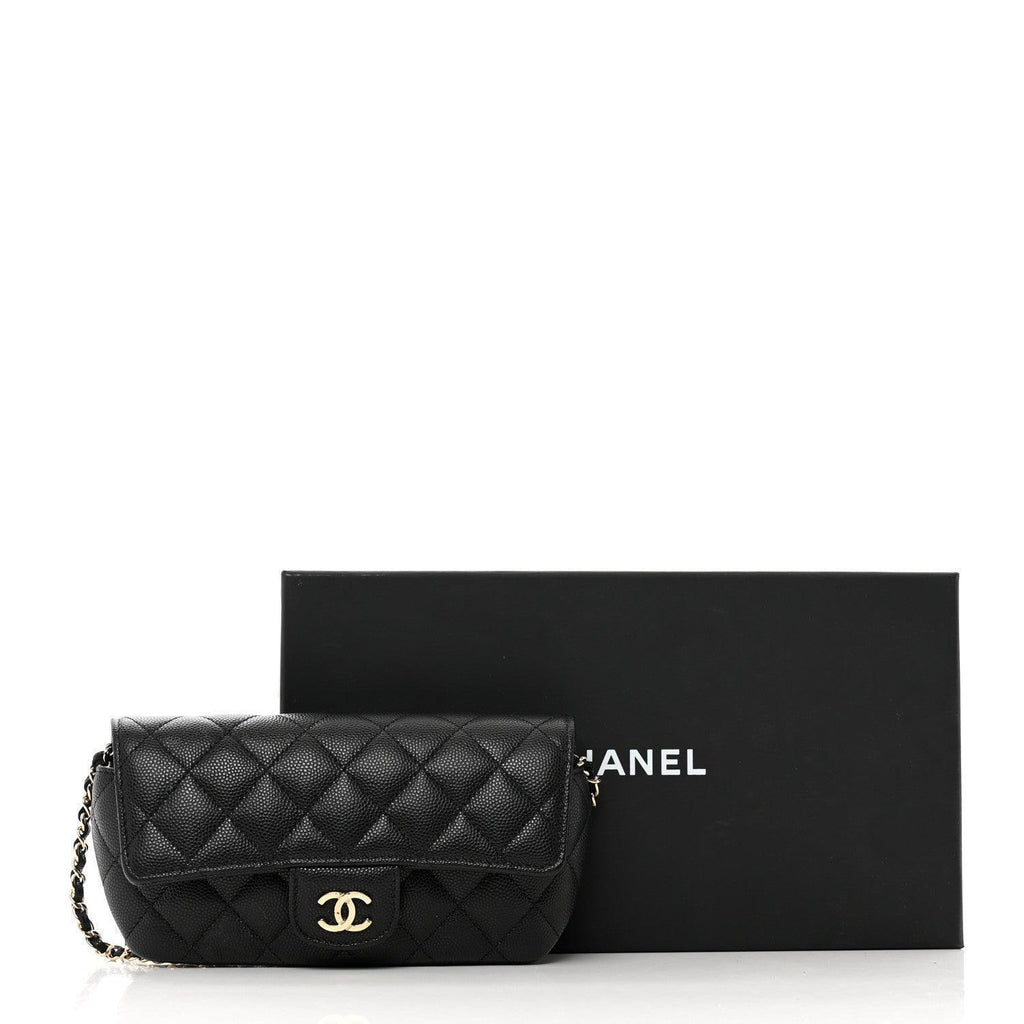 Caviar Quilted Handbag Glasses Case With Chain Black Banlieue91