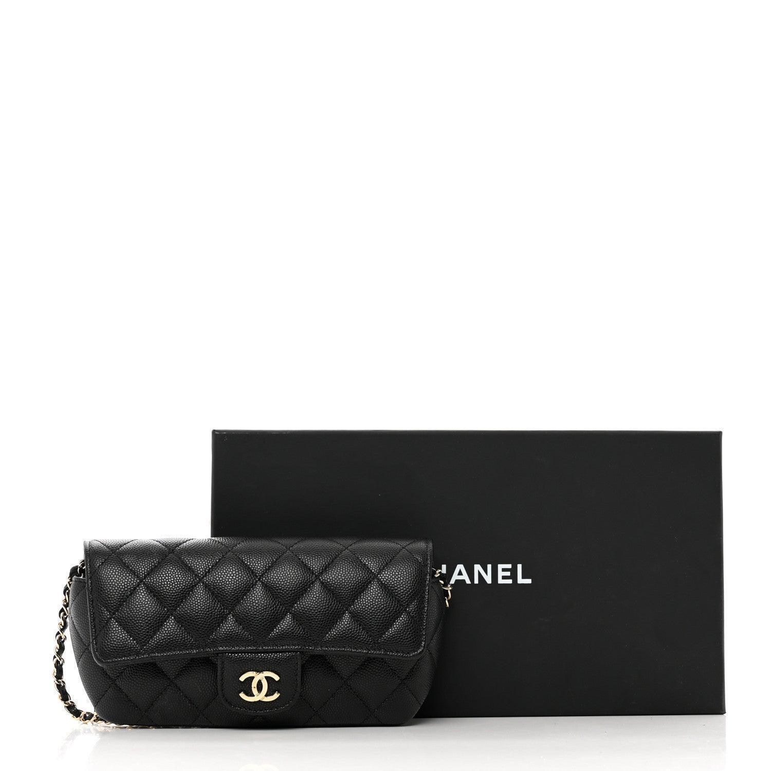 Caviar Quilted Handbag Glasses Case With Chain Black Banlieue91