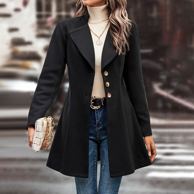 Women’s Winter Overcoat — Lapel Collar, Single-Breasted, Long Pea Coat FitiqueFit