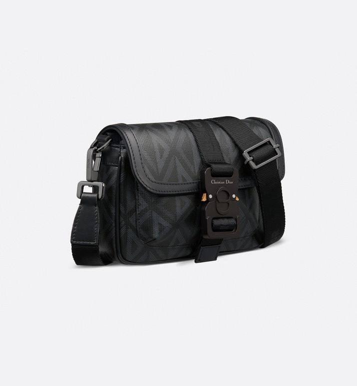 Mini Dior Hit the Road Messenger Bag with Flap Black Coated Cotton Canvas with CD Diamond Print Banlieue91