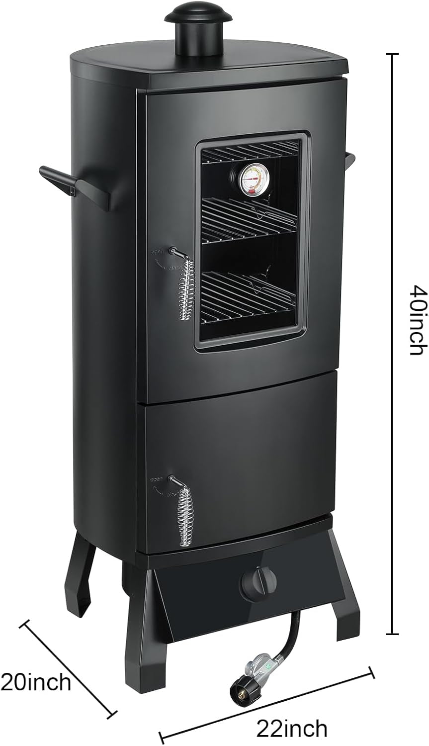 Vertical Propane Smoker With Black Industrial Cover
