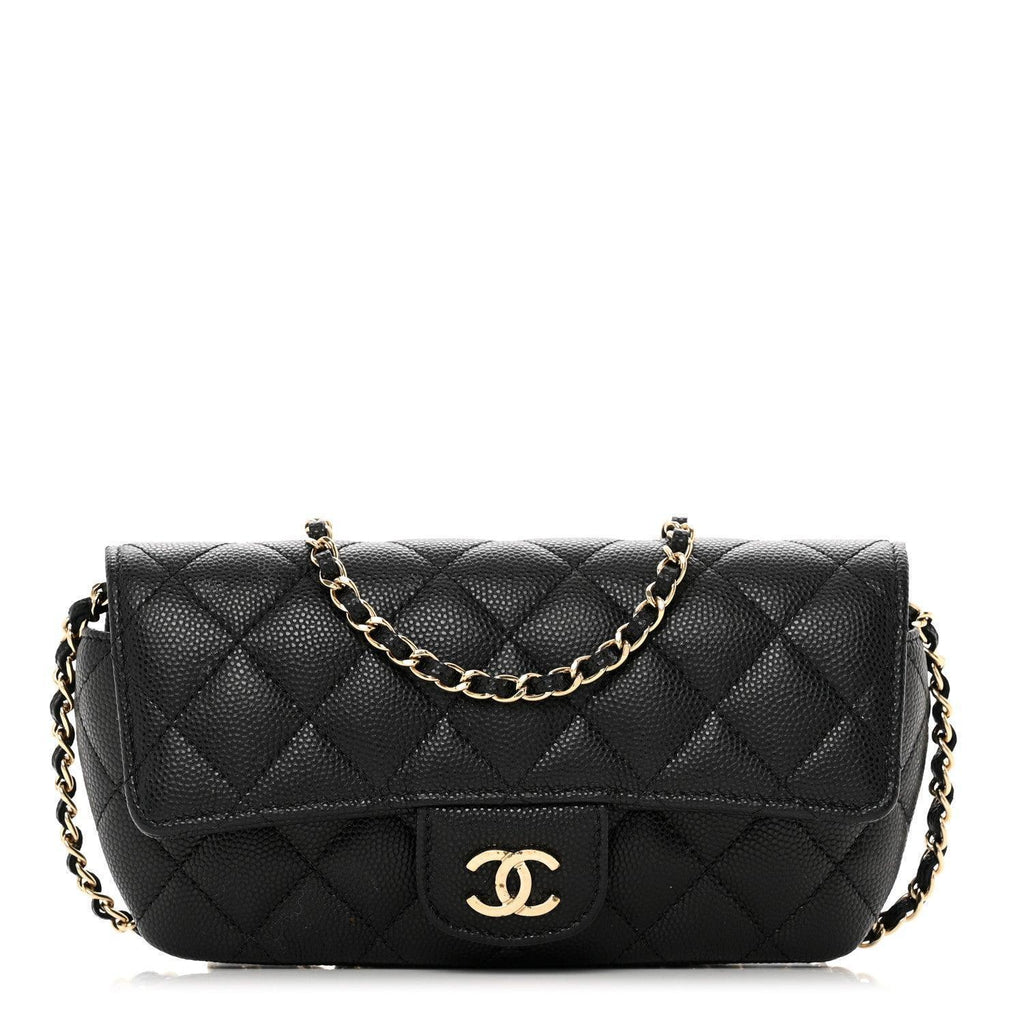 Caviar Quilted Handbag Glasses Case With Chain Black Banlieue91