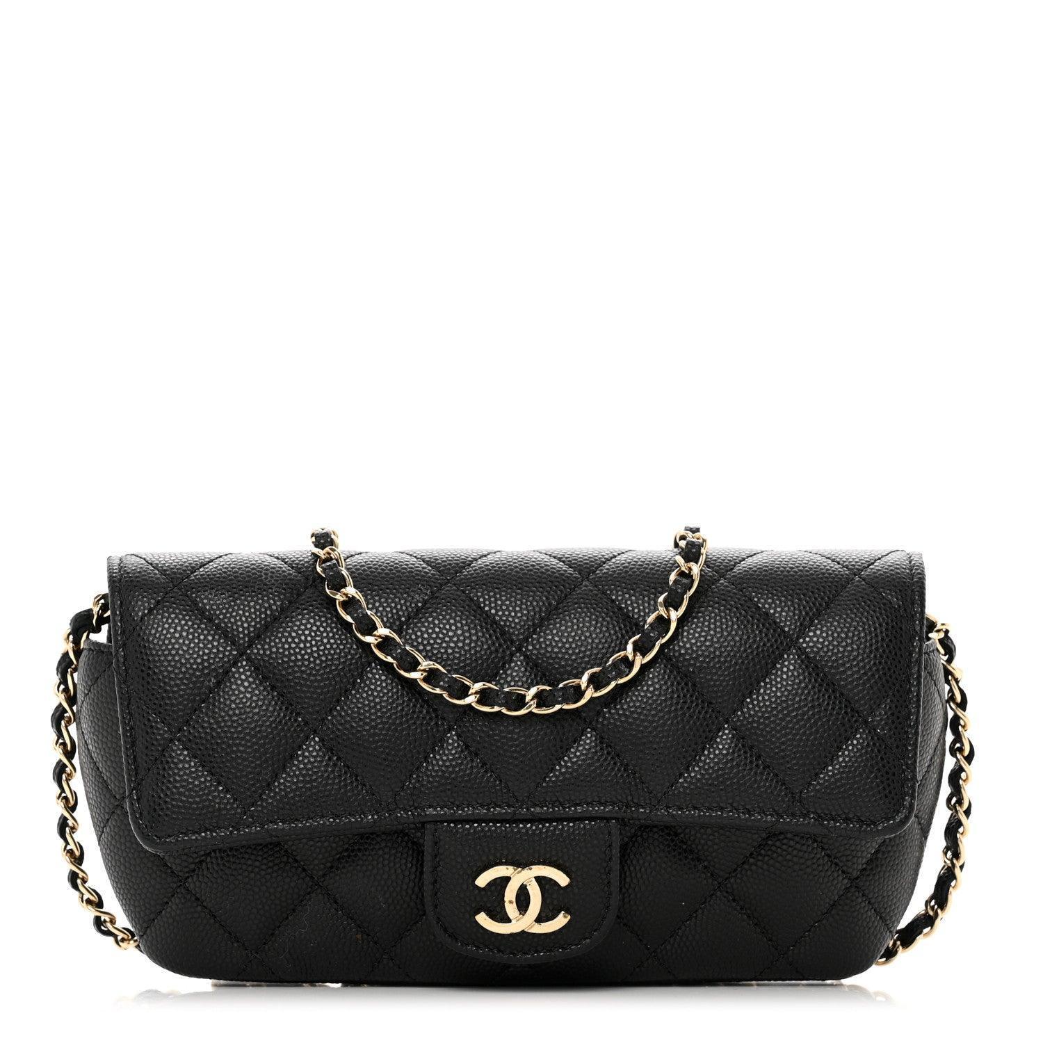 Caviar Quilted Handbag Glasses Case With Chain Black Banlieue91