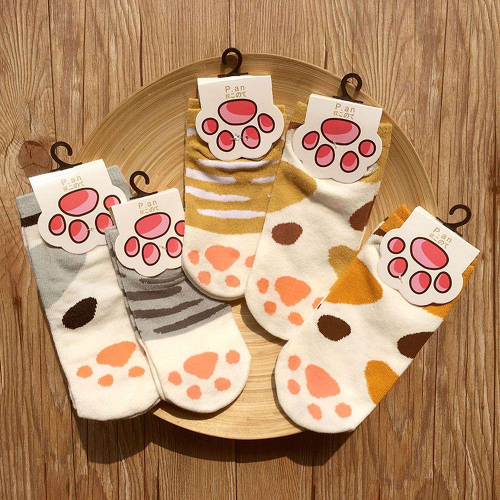 1 pair New Lady Girls Summer Winter Candy Color Kawaii Cute Socks Cartoon Cute Cats Paw Kitty Claws Ankle Short Socks Cute Paw Casual Ankle Socks For Men And Women