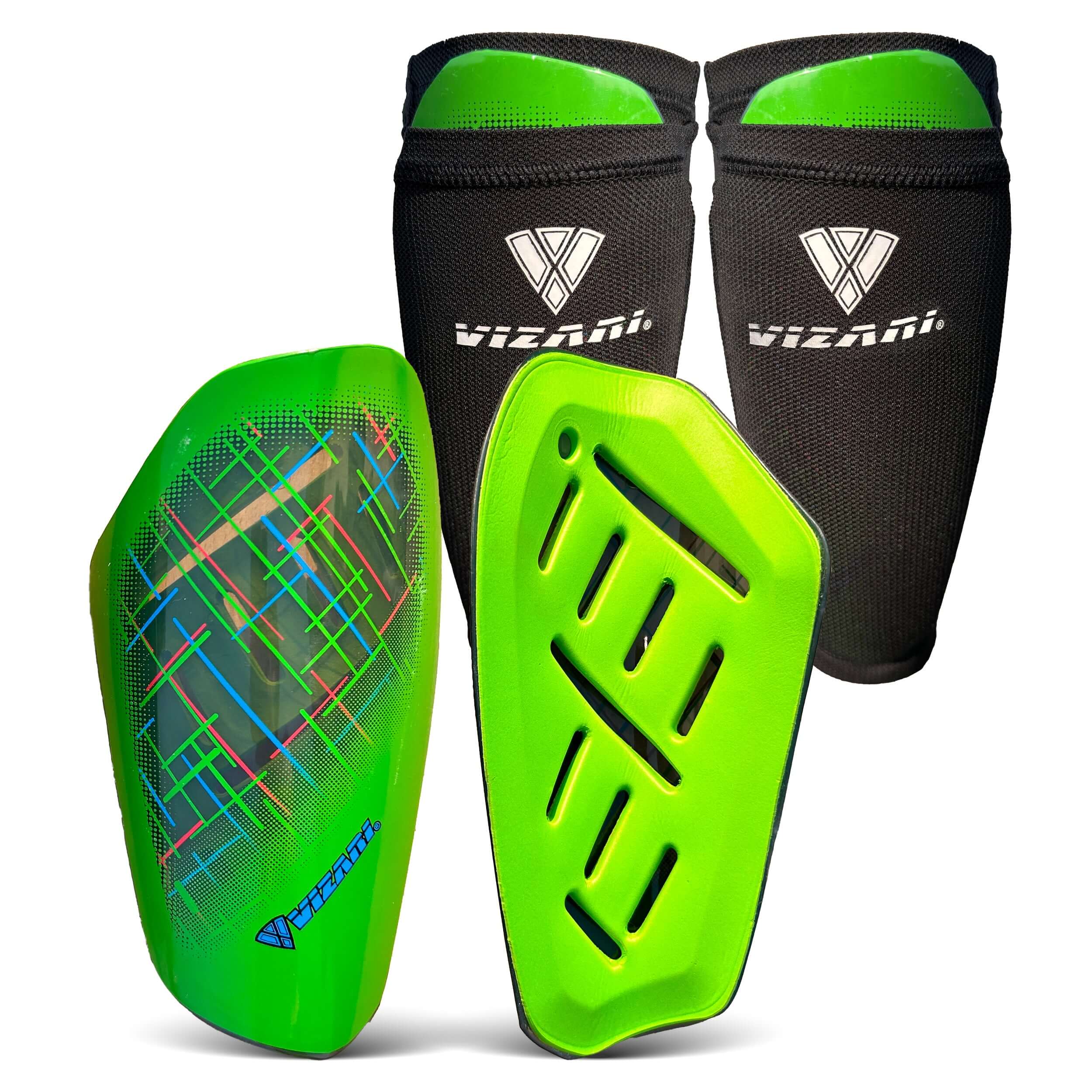 Soquel Soccer Slip in Shin Guard with Pocketed Sleeve-Green/Black Vizari Sports