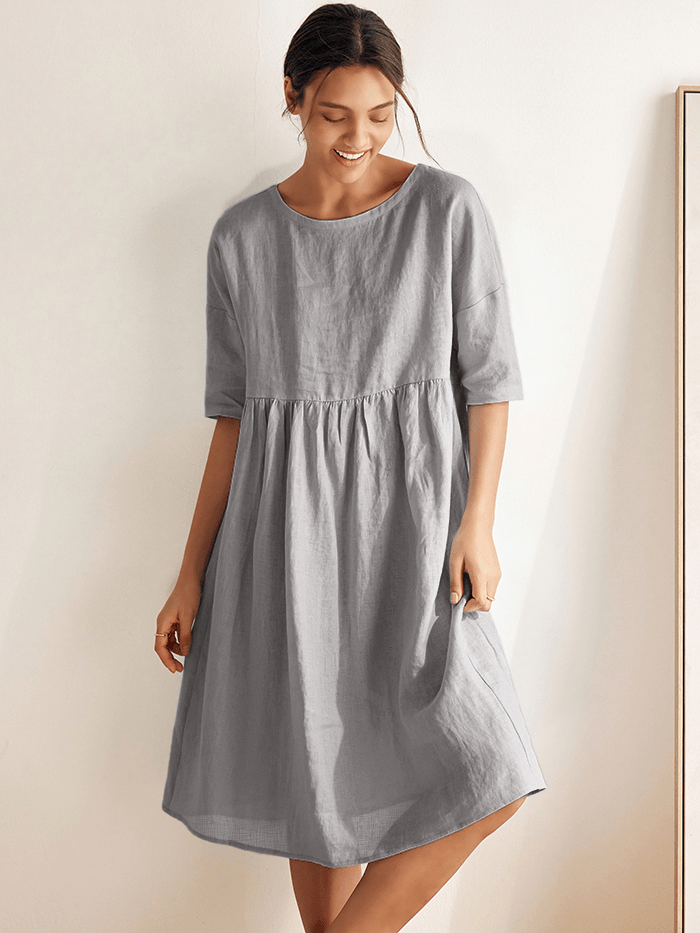 100% Linen A-Line Midi Dress VALENCIA LINTICO